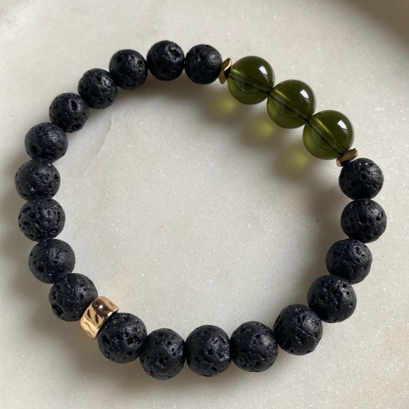 Moldavite and Lava beads women’s bracelet